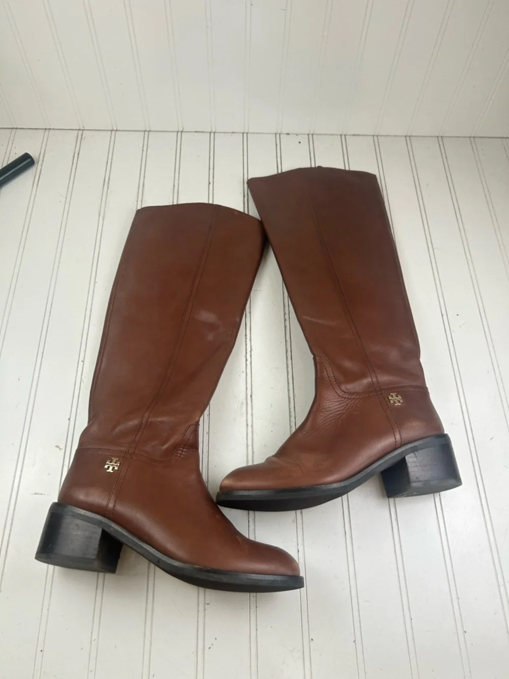Tory Burch Fulton Sepia Brown Leather Knee High Boots Women’s Size 7.5M $550
